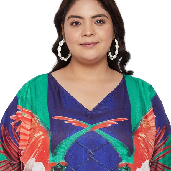 Gypsie Blu Kimono Sleeves V-Neck Maxi Dress Comfy Moo Moos Beachwear Kaftan - Picture 8 of 10